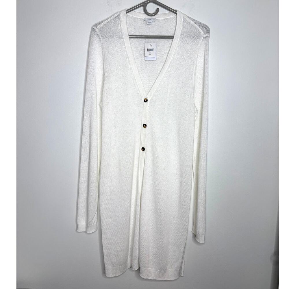J Jill Linen Blend Cardigan Duster Women's Sz M White Coastal Beach Euro NWT
